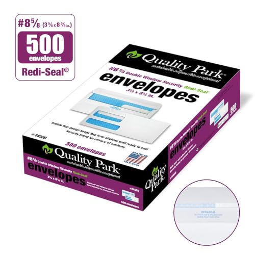 Quality Park #8 5/8 Security Envelopes, Double Window, Self Seal Envelopes for Invoices/Statements, 3-5/8" x 8-5/8", 24 lb White, 500/Box (QUA24539)