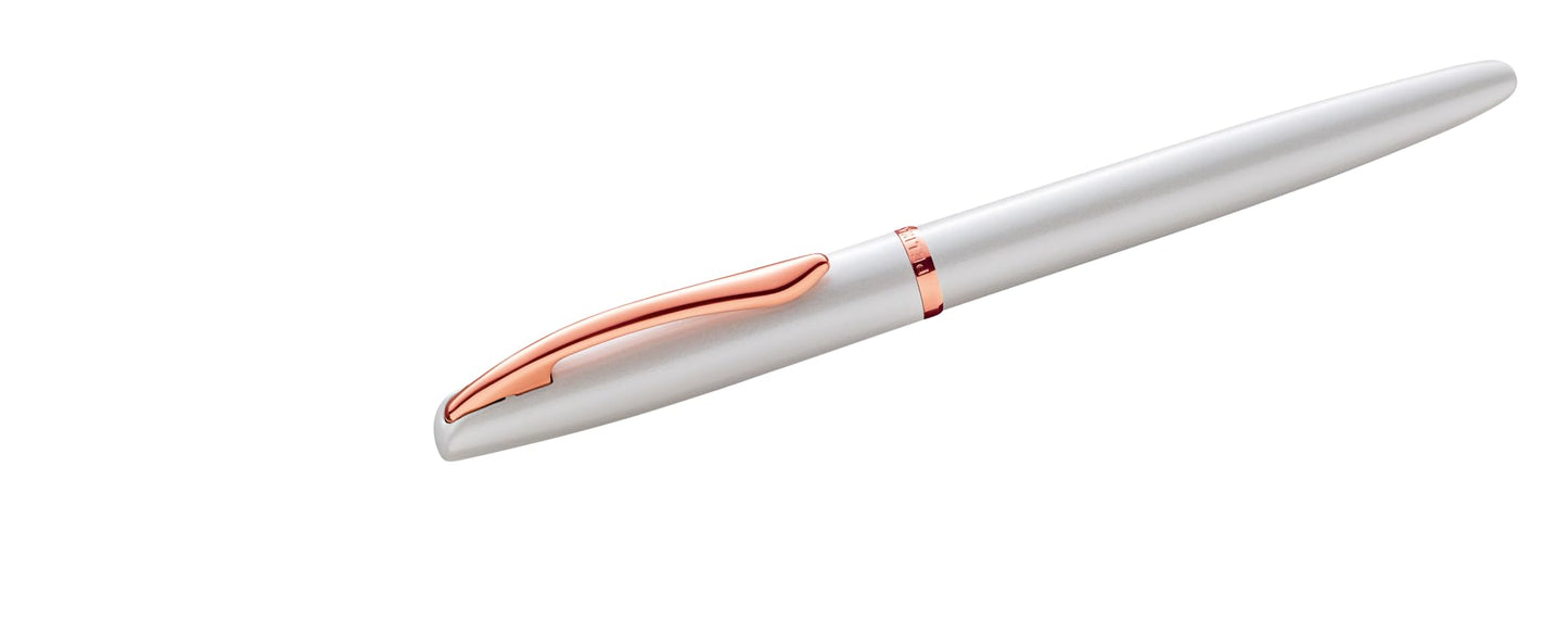 Pelikan Jazz Noble 821681 Fountain Pen Mother of Pearl (White) for Right-Handed and Left-Handed Users, Elegant Metal Cartridge Fountain Pen, Nib M, in Folding Box