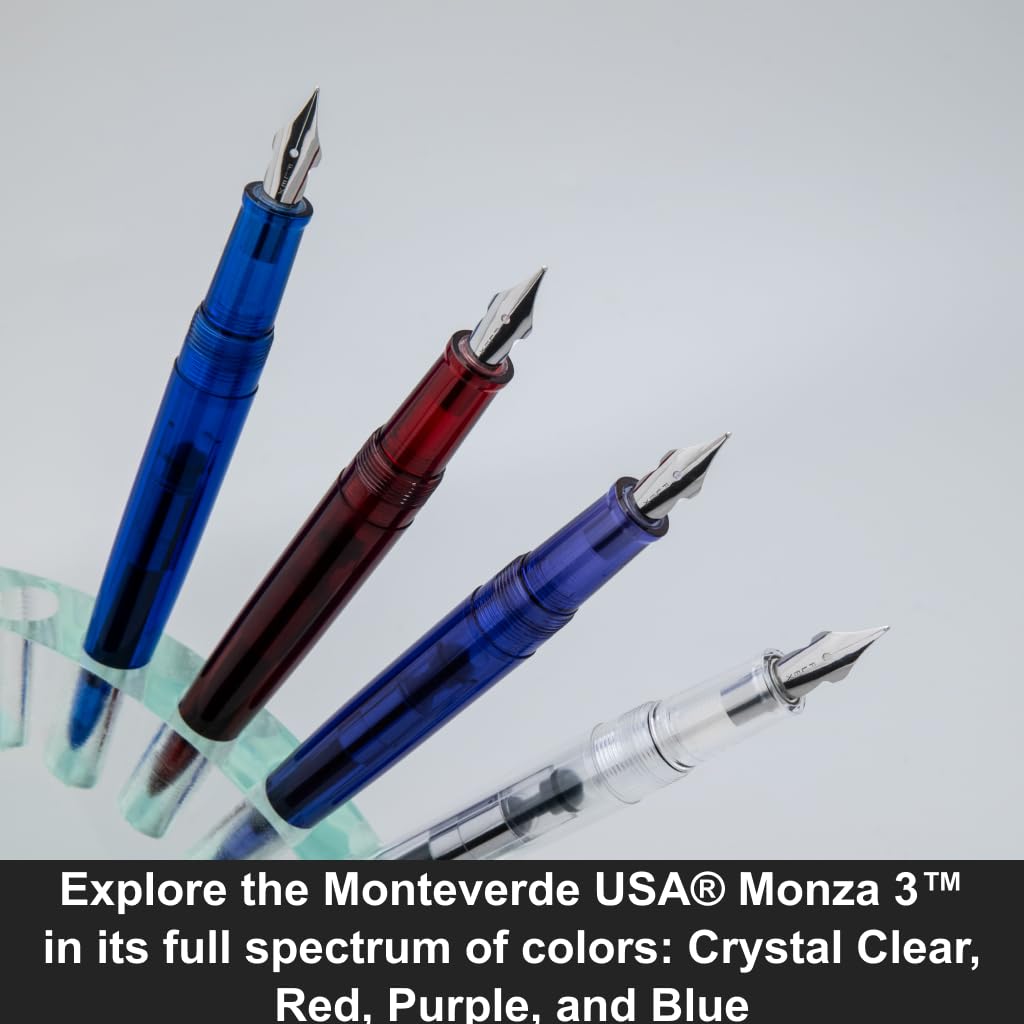 Monteverde USA Monza 3 Fountain Pen Set (Crystal Clear) - Medium, Fine, Omniflex Nib - Ideal Gift for Men & Women - Perfect for Office, Business, School, Gifts, Journaling, Autographs