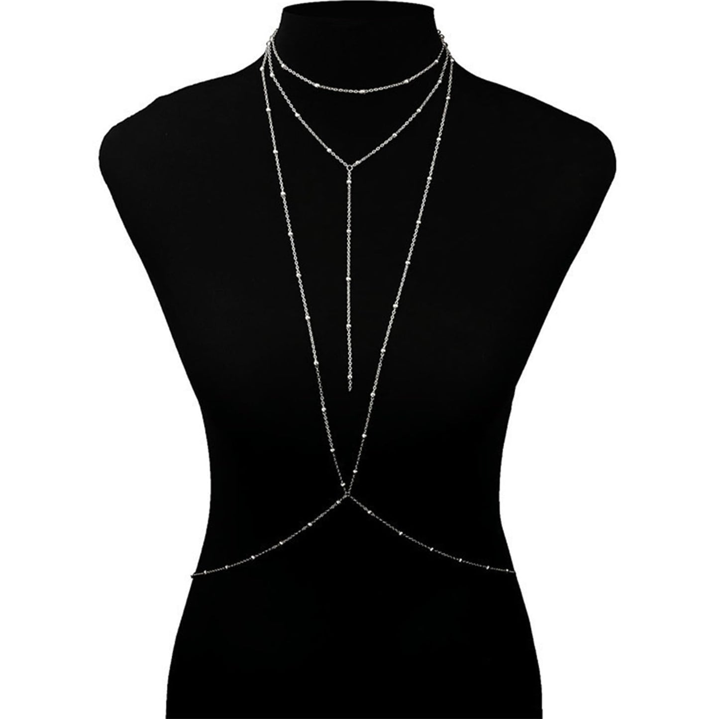 Longita Silver Body Chain Jewelry For Women Body Chain Necklace Jewelry Waist Chains Beaded Drop Y Lariat Silver Long Necklace For Women Sexy Trendy Dainty Y-Shaped Dangle Prom Accessories