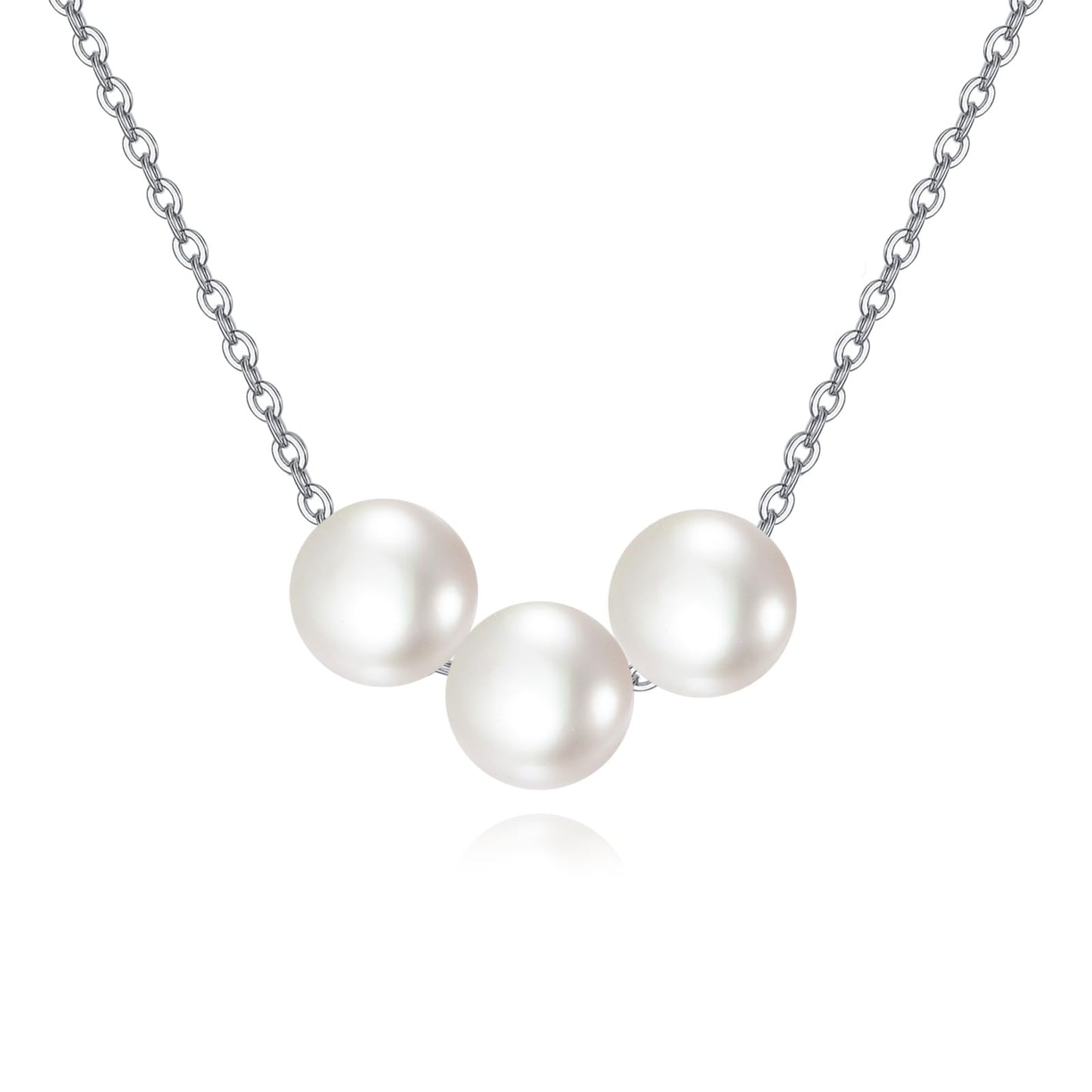 POPLYKE 3 Pearls Necklace Sterling Silver Pearls Choker Necklace for Women 7-8mm Freshwater Cultured Pearls Wedding Bridesmaids Anniversary 16''