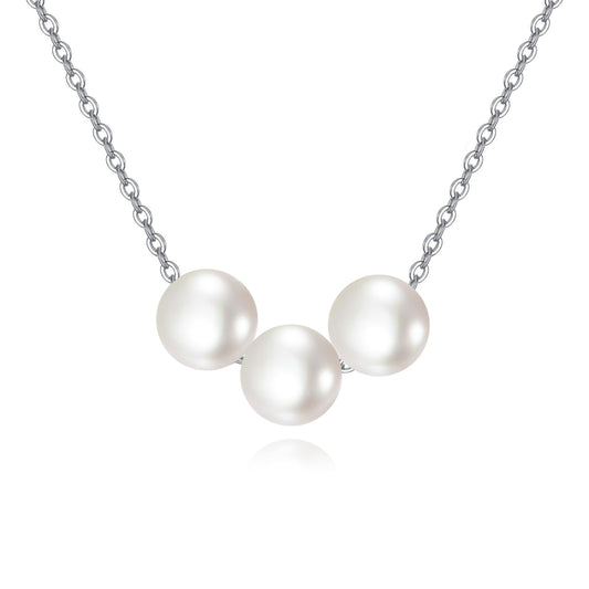 POPLYKE 3 Pearls Necklace Sterling Silver Pearls Choker Necklace for Women 7-8mm Freshwater Cultured Pearls Wedding Bridesmaids Anniversary 16''