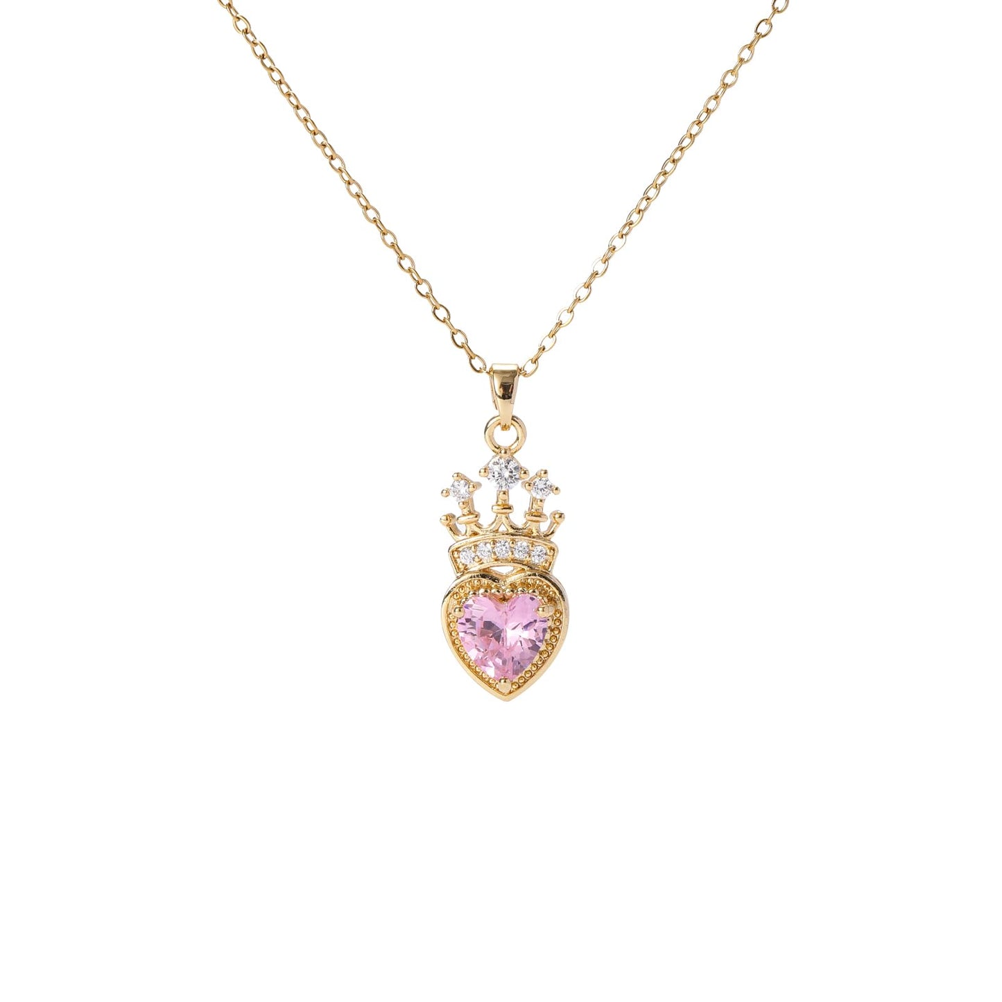 crataly Crown Rose Quartz Necklace-Gold Plated Heart Necklace For Women October Birthstone Jewelry For Valentine's Day Mother's Day Christmas Birthday Gifts