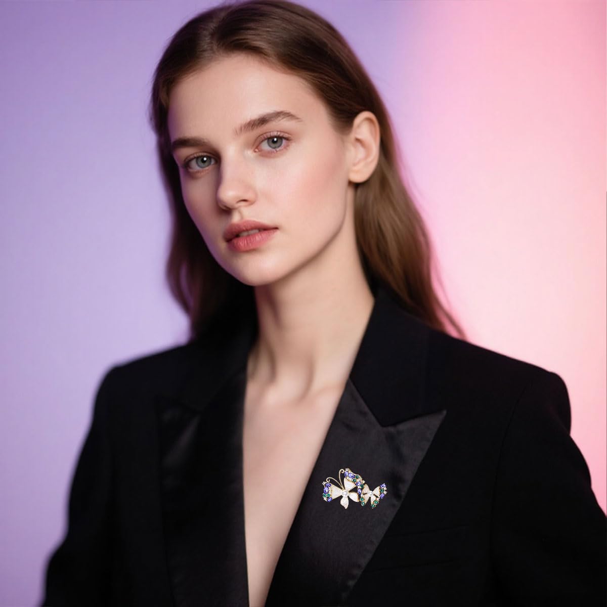 Butterfly Brooch for Women White Shell Purple Zirconia Butterfly Pin Animal Insect Brooch Birthday Holiday Gift for Girlfriend Wife Mother