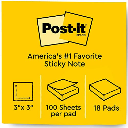 Post-it Pop-up Notes, 18 Sticky Note Pads, 3 x 3 in., School Supplies, Office Products, Accordion Sticky Notes Work with Pop-Up Note Dispenser, Poptimistic Collection