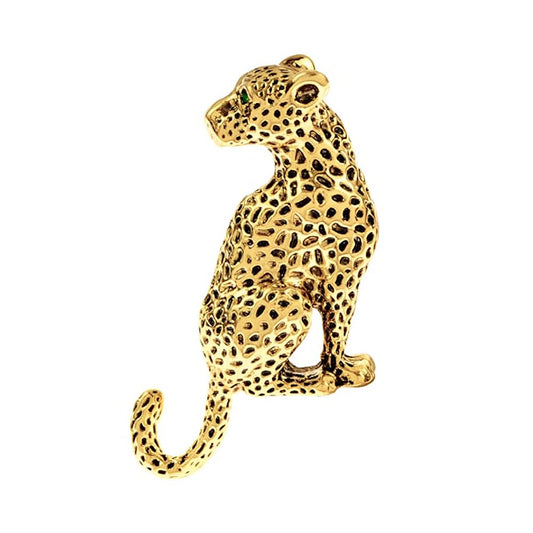 Vintage Leopard Lapel Brooch Pin for Women Men Fashion Punk Rhinestone Animal Cheetah Collar Suit Jackets Coat Dress Backpacks Pins Gothic Cool Panther Cougar Boutonniere Corsage Jewelry Decoration (Gold-Tone)