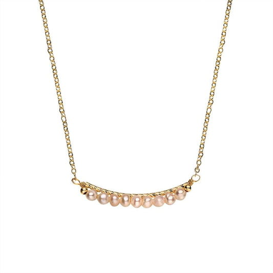 14K Gold Freshwater Cultured Baroque Pearl Choker Necklace, Dainty Chain, Gift for Her (9 Pearls)