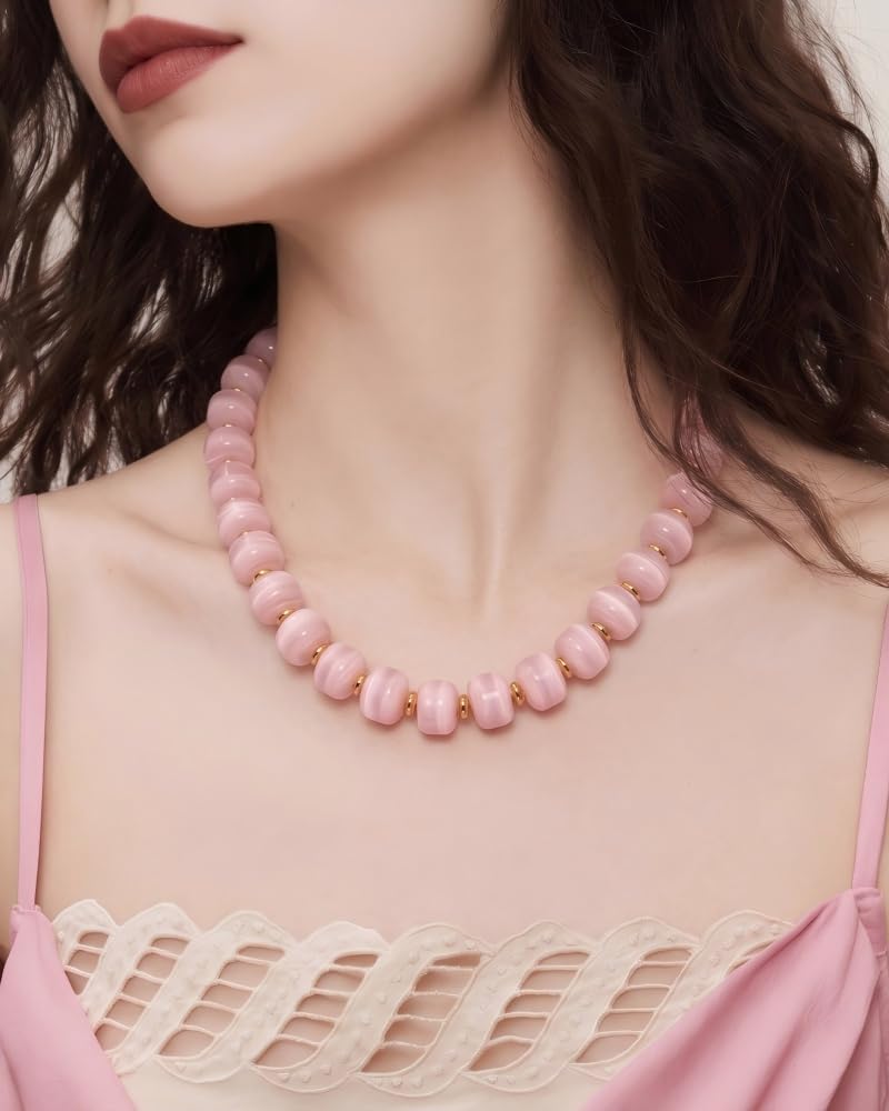 FAUTHENTICUTE Pink Beaded Choker Necklace for Women Boho Statement Necklaces Trendy Beach Summer Jewelry Dainty Western Bead Necklace Everyday Necklaces for Women