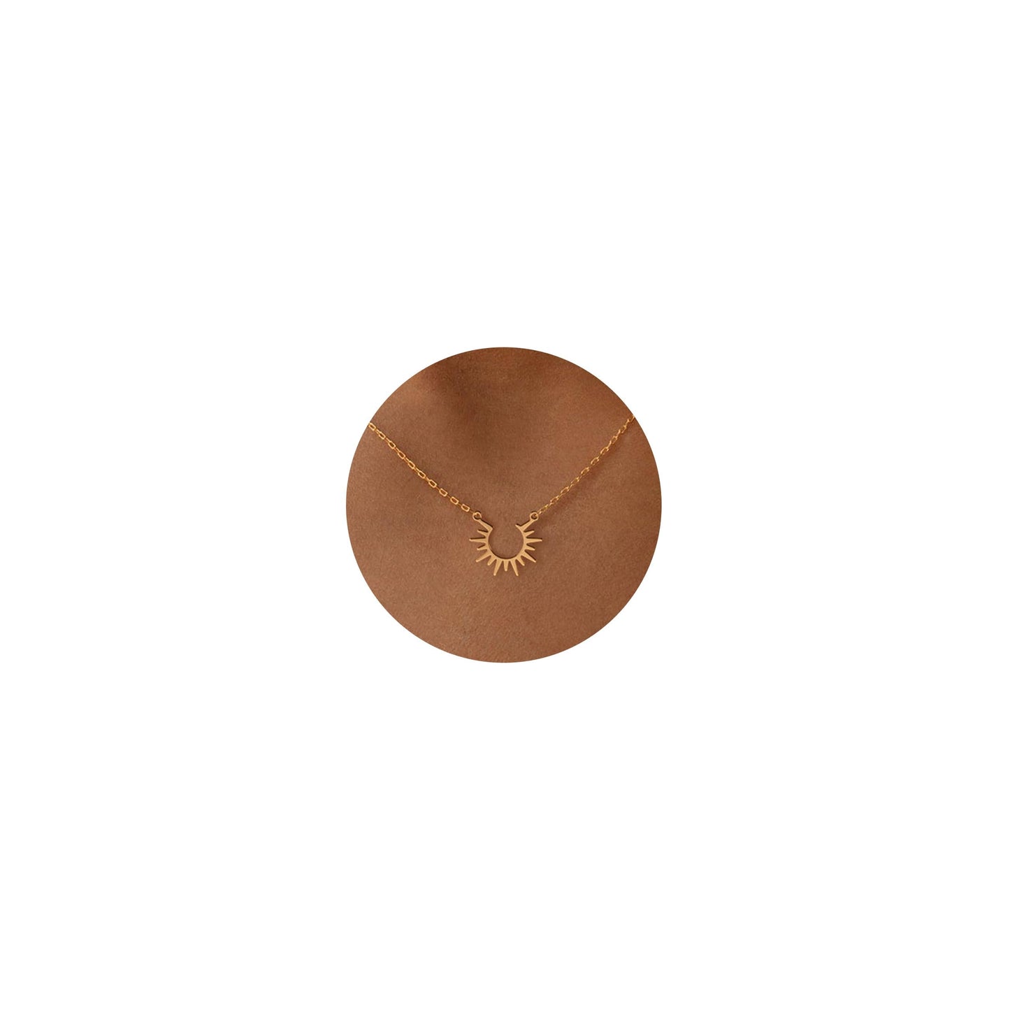 BSGRL Gold Necklace for Women-14K Gold Plated Dainty Sun Solar Light Pendant Necklace 16.5”+2” ext