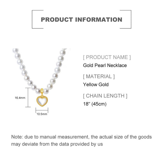 14K Yellow Gold Pearl Love Choker Necklace,Freshwater Cultured Pearl Pendant Necklaces,Fashion Jewelry for Women (Style 1, 14K Gold)