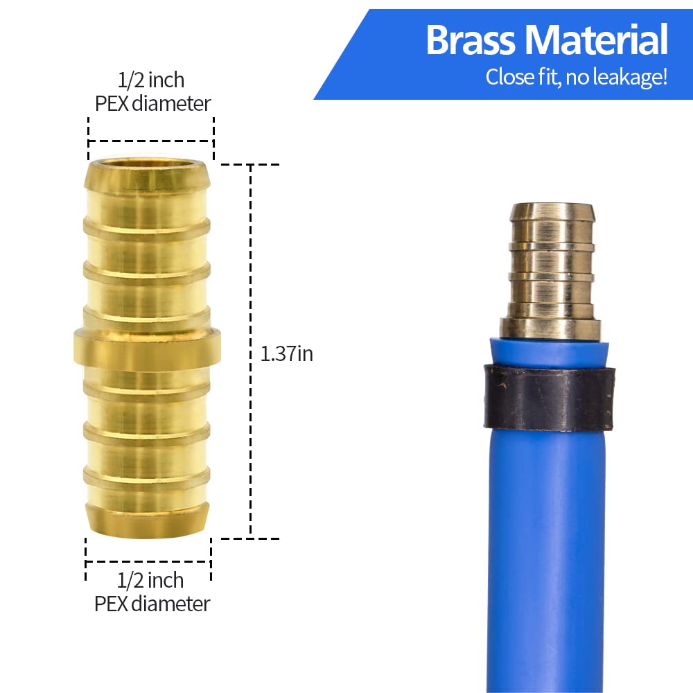 90pcs 1/2" PEX Fittings, Elbow TEE Straight Couplings Set, PEX Brass Crimp Fitting Combo with Tees, Elbows, Straights