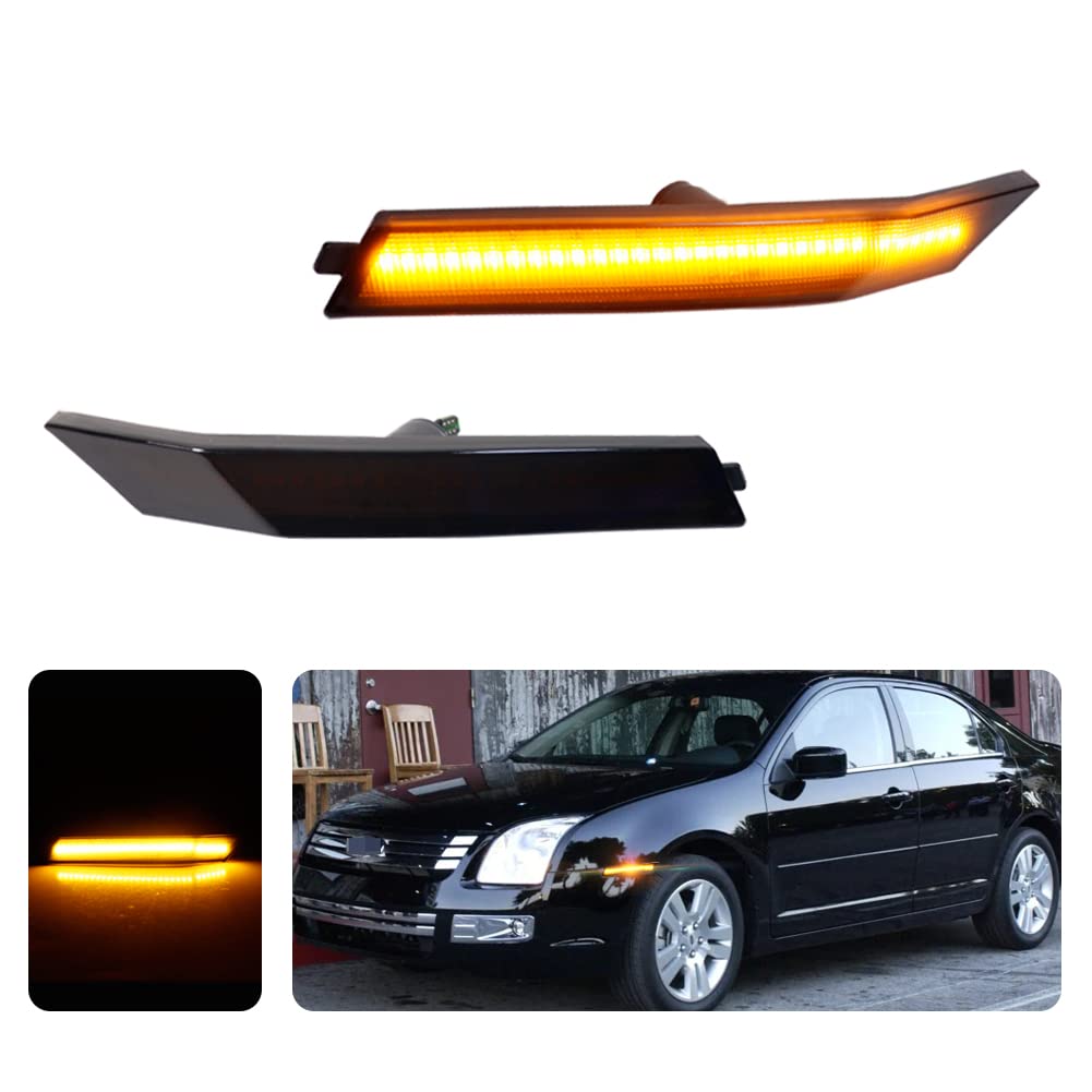 Tonsya Amber Led Smoked Lens kit Compatible With 2006-2009 Ford Fusion & Mercury Milan Front Bumper side Marker Light 6E5Z 13200