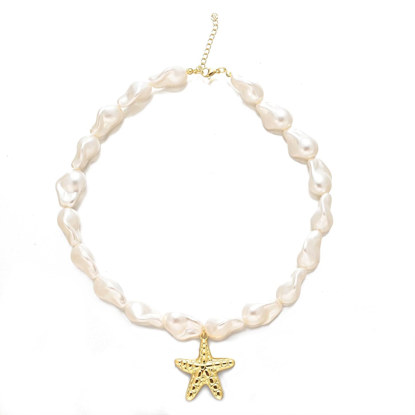 Starfish Pearl Necklace for Women Baroque Pearl Starfish Necklace Bubble Star Statement Necklaces Adjustable Baroque Star Necklaces Summer Fashion Jewelry Accessories (starfish)