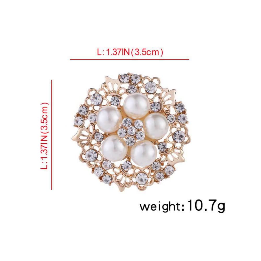 COLORFUL BLING Elegant Imitation Pearl Floral Crystal Brooch Pin for Wedding Bridal Fashion Jewelry-F