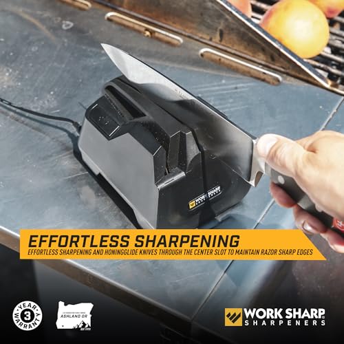 Work Sharp Electric Kitchen Knife Sharpener - Get knives ready for cookouts and BBQ's- Fits in Kitchen Drawer, Sharpens every time, fast & easy