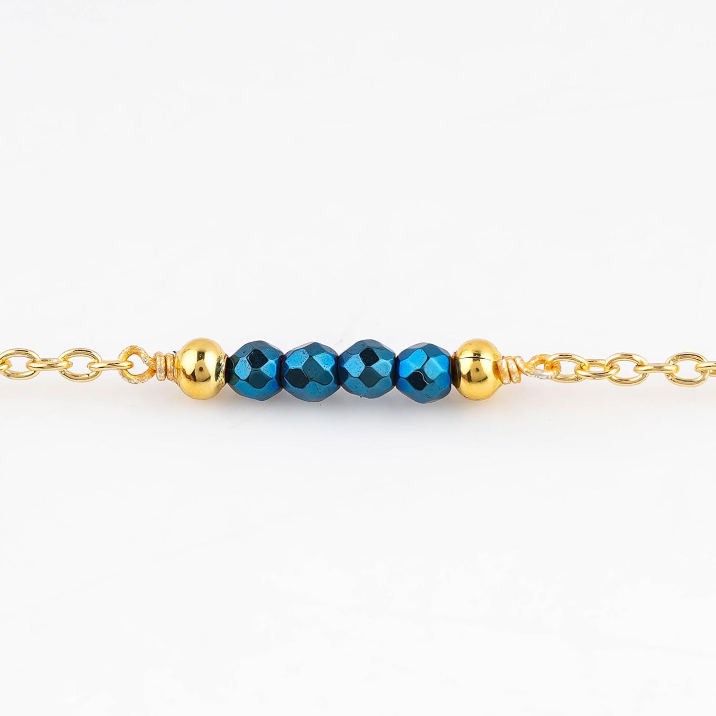 CRYSTALINES Natural Blue Hametite Gemstone Beads, Handmade Station Dangle Star Charms Anklet, 14K Gold Plated, Adjustable Fashion Boho Jewelry for Women, Healing Crystals, Christmas Gift