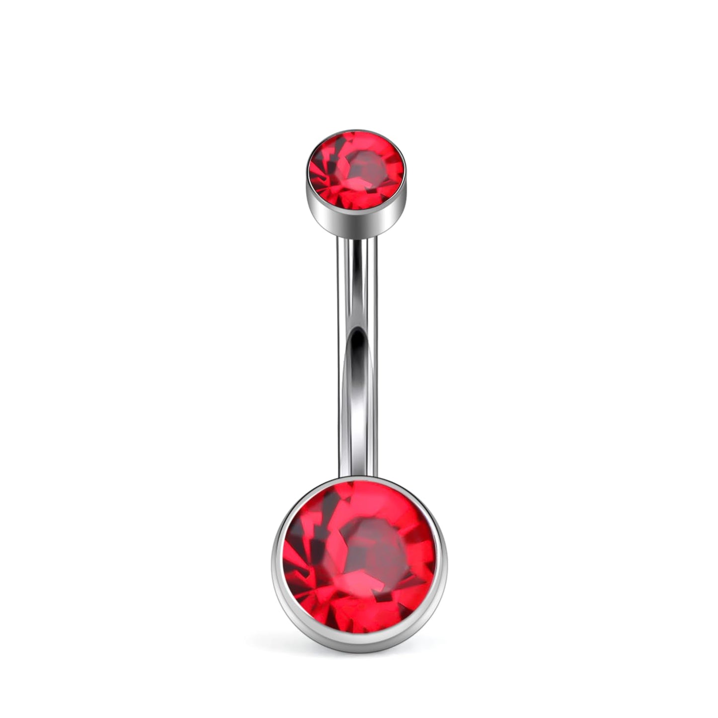 XUU Titanium Belly Button Rings, Black & Silver – 14G Internally Threaded Navel Piercing Jewelry, 10mm & 12mm Curved Barbells with 7 Colors Gems – Hypoallergenic (Silver-Red cz, 10MM)