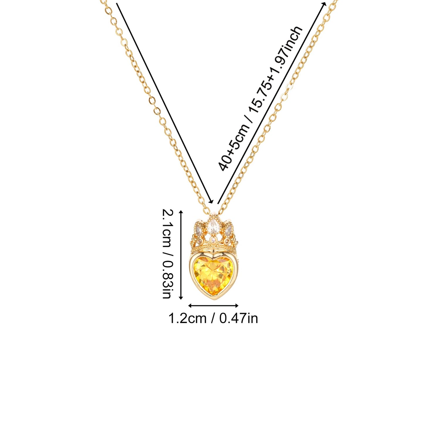 crataly Citrine Crown Heart Necklace for Women-Gold Plated November Birthstone Princess Necklace For Valentine's Day Mother's Day Christmas Birthday Gifts