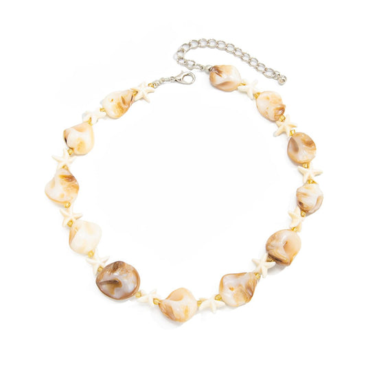 VKLSEPW Starfish Shell Chip Choker Necklace For Women Coastal Beach Vacation Irregular Shell Collar Necklace Gold Tone Ocean Jewelry Two Colors (White)