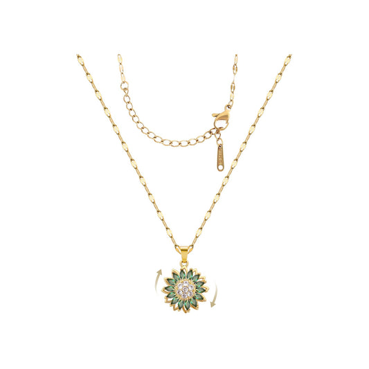 KONPJE Sunflower Fidget Necklace for Women Gold Moon Necklace Rotating Heart Necklaces Spinning Crystal Sunflower Anxiety Necklaces Crescent Moons Jewelry Accessories (Green)