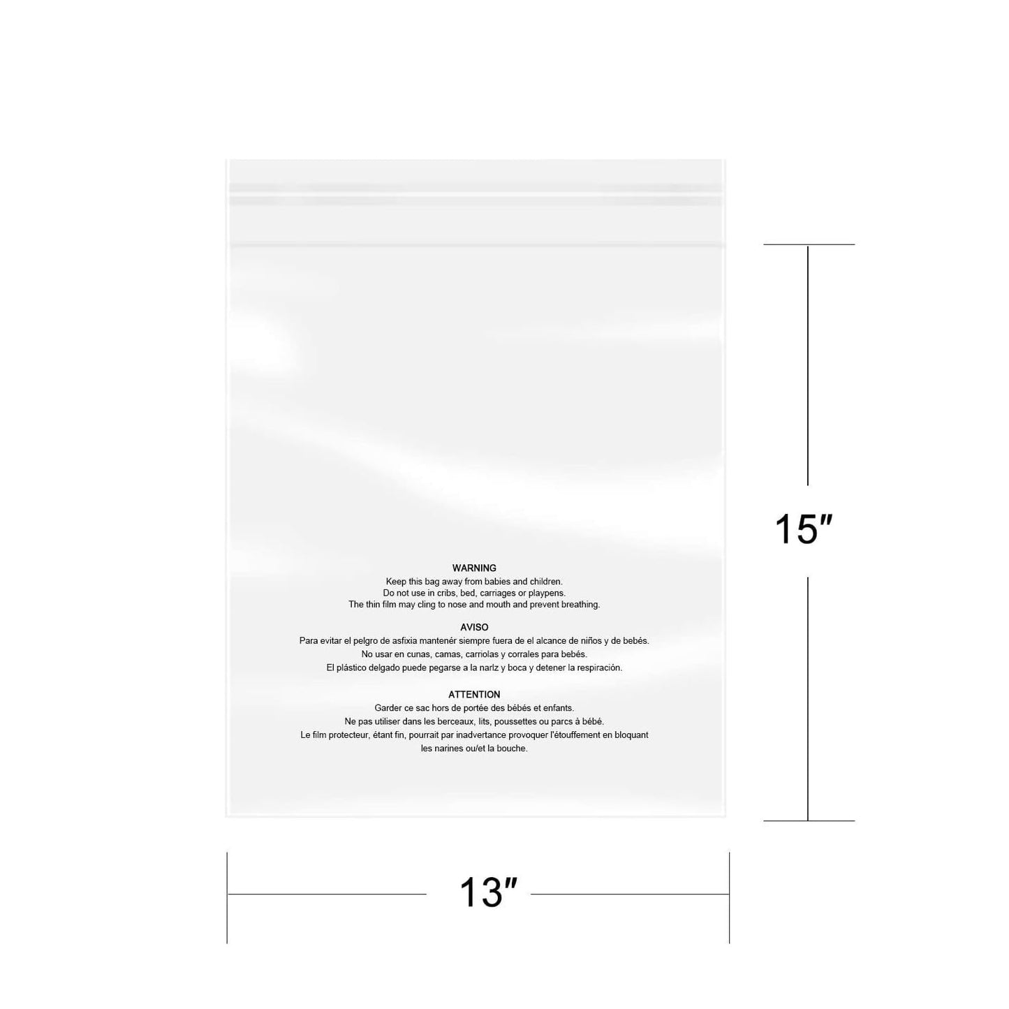 iMailer - 200 Count - 13" x 15" Clear Plastic Poly Bags with Suffocation Warning for Clothing, T-Shirts, Pants-Resealable Adhesive,Not Strong
