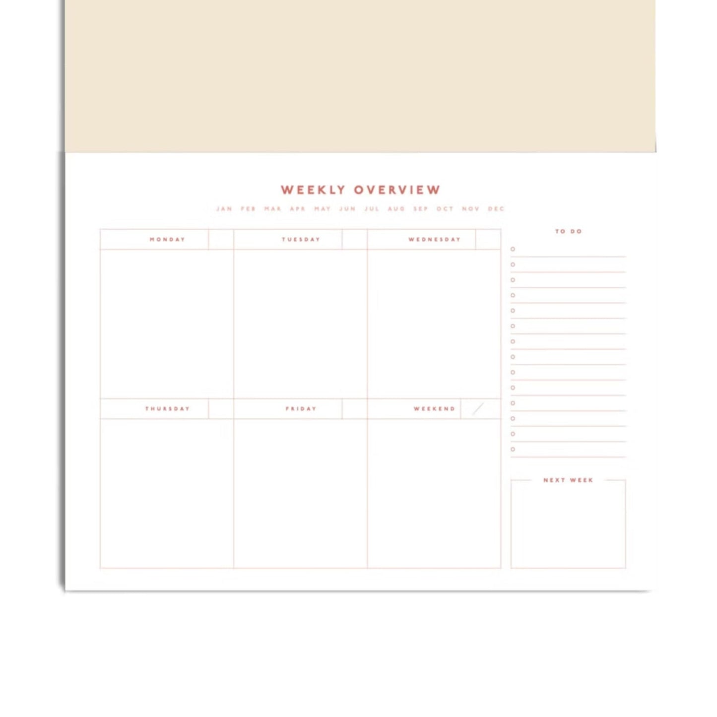 Papier Joy Weekly Desk Planner - Beige | 1 Page Per Week | Weekly Plan Section & Next Week Notes | TearOff Design | Table Top Office Essentials | 52 Sheets | Undated | Time Management & Organizer Gift