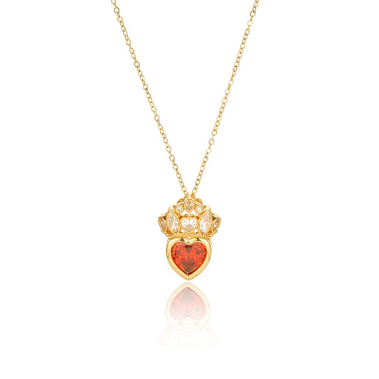 crataly Red Garnet Crown Heart Necklaces for Women-Gold Plated January Birthstone Princess Necklace For Valentine's Day Mother's Day Christmas Birthday Gifts