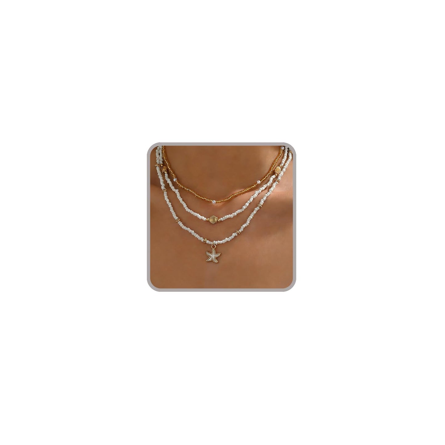 Seashell Necklace Beach Jewelry for Women Starfish Fish Necklace Boho Pearl Choker Sea Shell Necklaces for Women Beach Necklaces Summer Vacation Jewelry (Style5)
