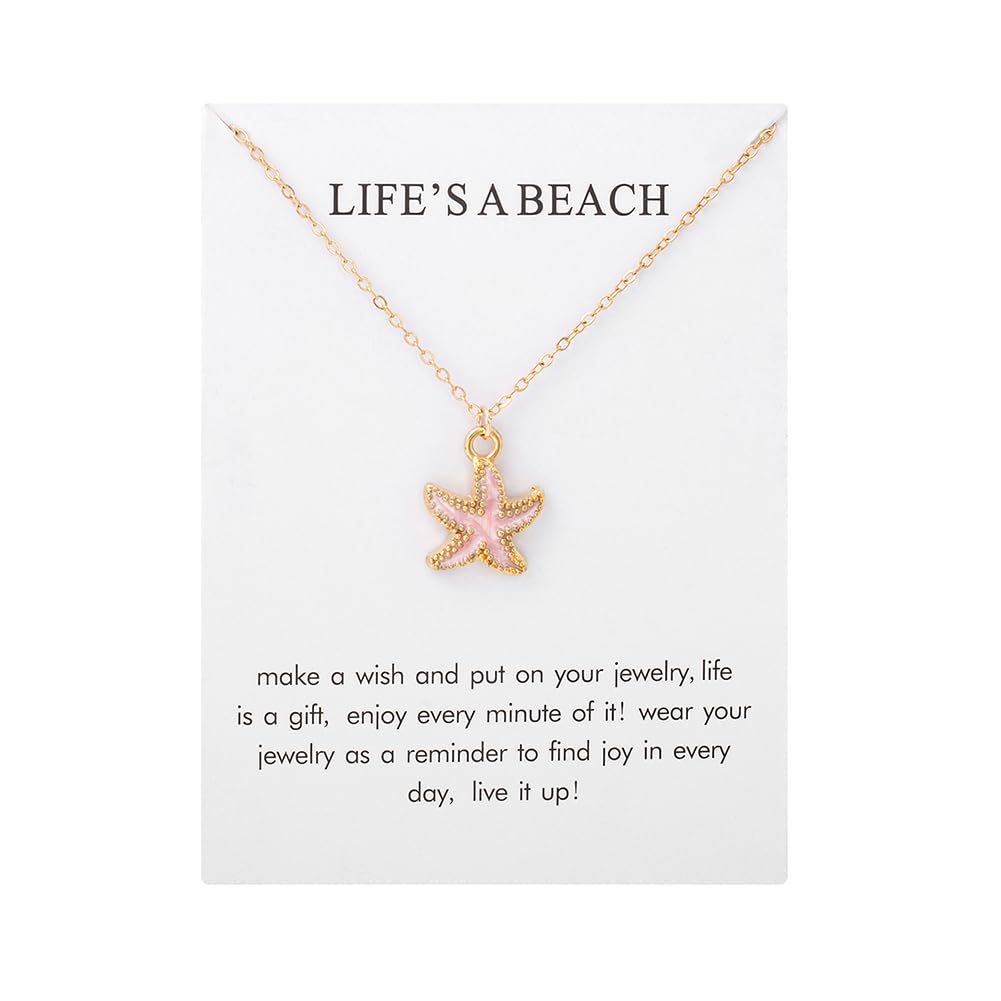 CIWEAI 6Pcs Gold Beach Starfish Necklace Set for Women Cute Beachy Hawaii Star Fish Bulk Necklaces Pack Trendy Hawaiian Friendship Matching Jewelry Accessories (Starfish-White-Card)