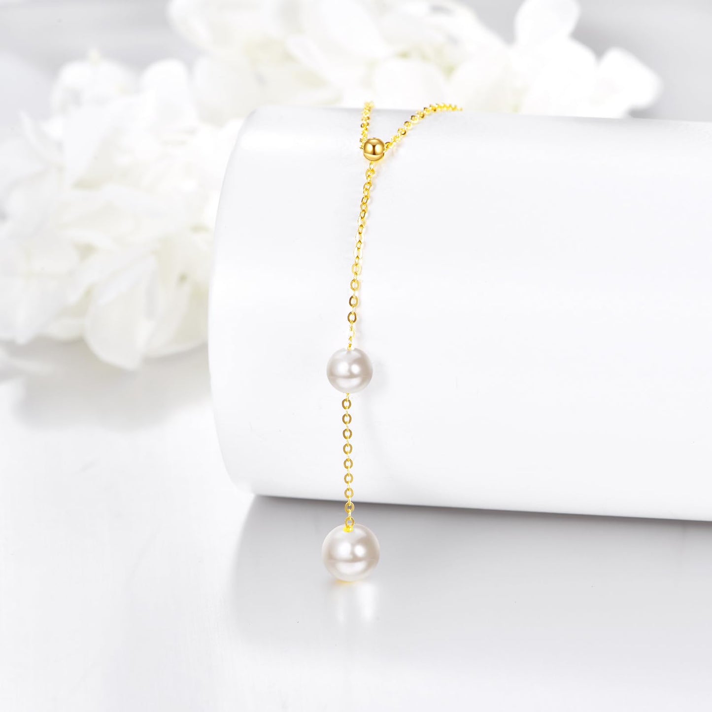14K Yellow Gold Pearl Necklace for Women,Natural Freshwater Cultured 5+6MM Pearl Necklace Gold Jewelry Gift (06-5MM Pearl+6MM Pearl Necklace)