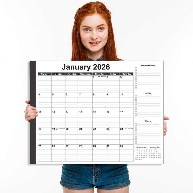 Large Desk Calendar 2026-22" x 17" Desk Calendar from January 2026 - June 2027, Desktop Pad Calendar Perfect for Planning and Organizing In Your Home, School or Office, Black