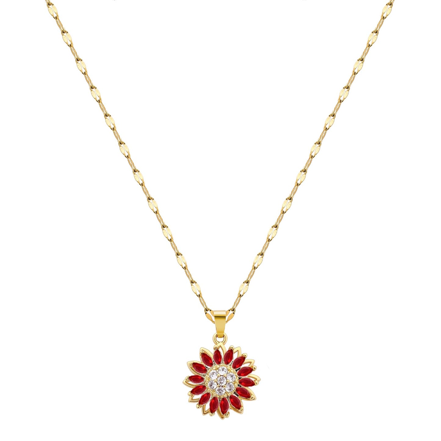 KONPJE Sunflower Fidget Necklace for Women Gold Moon Necklace Rotating Heart Necklaces Spinning Crystal Sunflower Anxiety Necklaces Crescent Moons Jewelry Accessories (Gold Red)