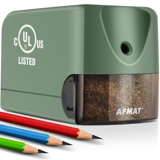 AFMAT Electric Pencil Sharpener for Classroom, Heavy Duty Colored Pencil Sharpener for 6.5-8mm Pencils, Plug in Pencil Sharpeners w/Upgraded Helical Blade (10000 Sharpenings), UL Listed, PS105