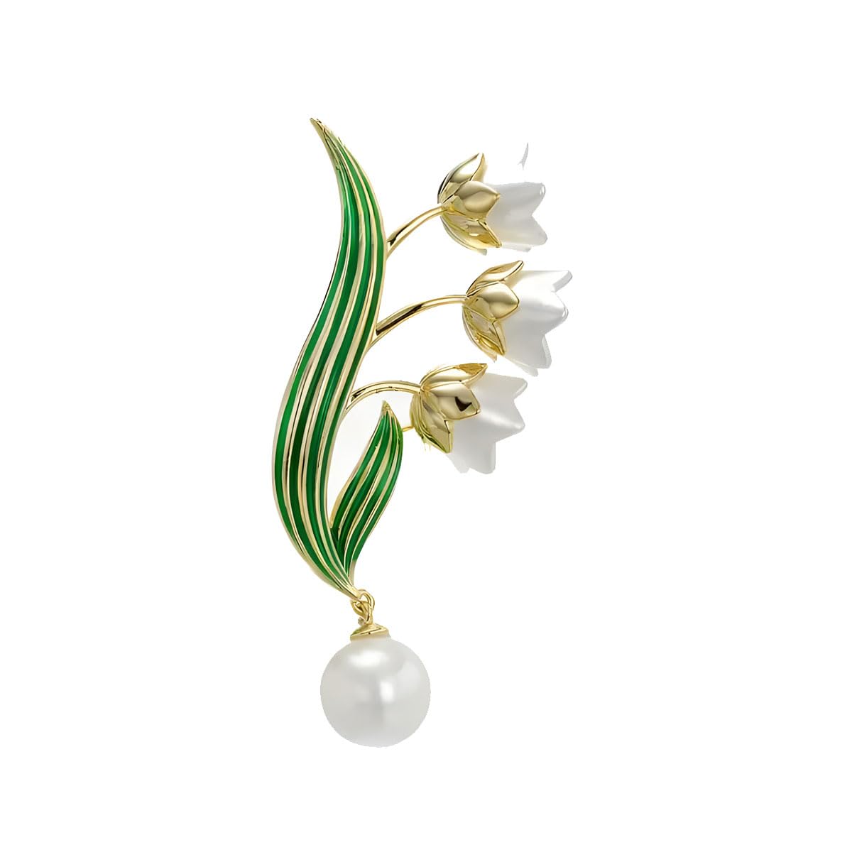 Pearl Lily of the Valley Brooch for Women Enameled Lily of the Valley Pin May Flower Jewelry for Mother's Day Birthday for Mother Wife Girlfriend