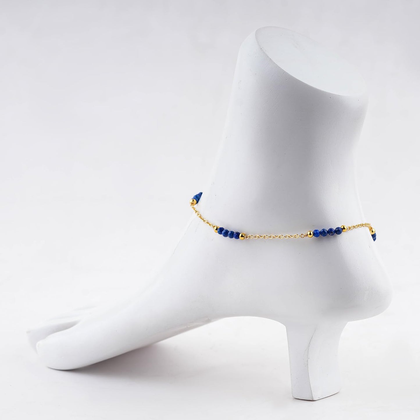 CRYSTALINES Natural Lapis Lazuli Gemstone Beads, Handmade Station Dangle Star Charms Anklet, 14K Gold Plated, Adjustable Fashion Boho Jewelry for Women, Healing Crystals, Christmas Gift