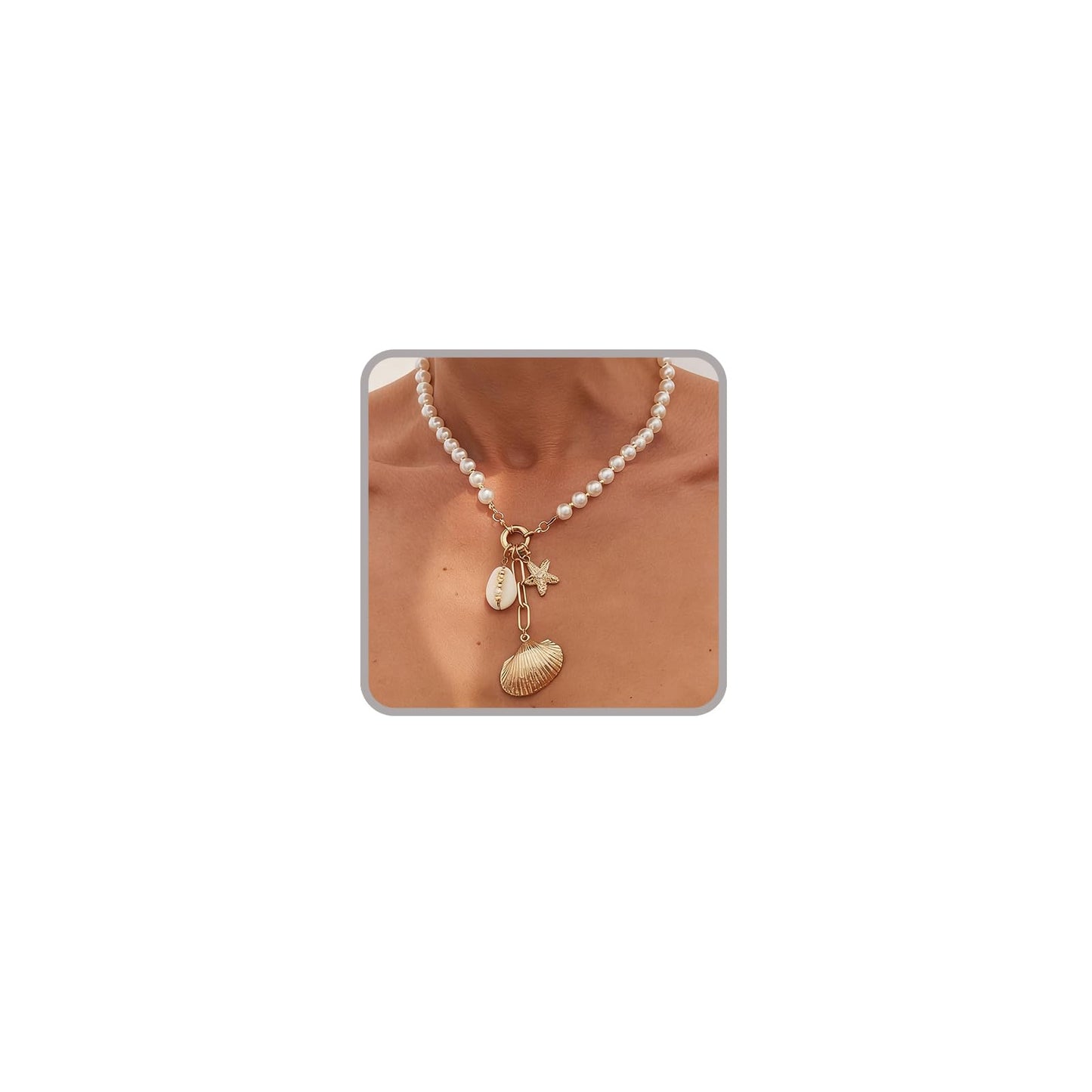 Seashell Necklace Beach Jewelry for Women Starfish Fish Necklace Boho Pearl Choker Sea Shell Necklaces for Women Beach Necklaces Summer Vacation Jewelry (Style3)