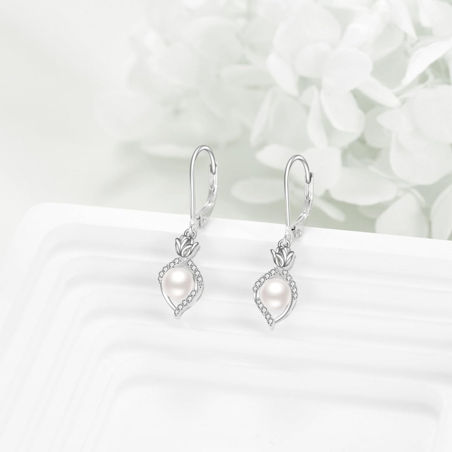 POPLYKE Pearl Necklace and Earring Set Sterling Silver Pearl Earrings and Necklace Set for Women Freshwater Cultured Pearls Wedding Bridesmaids Anniversary Jewelry Gifts