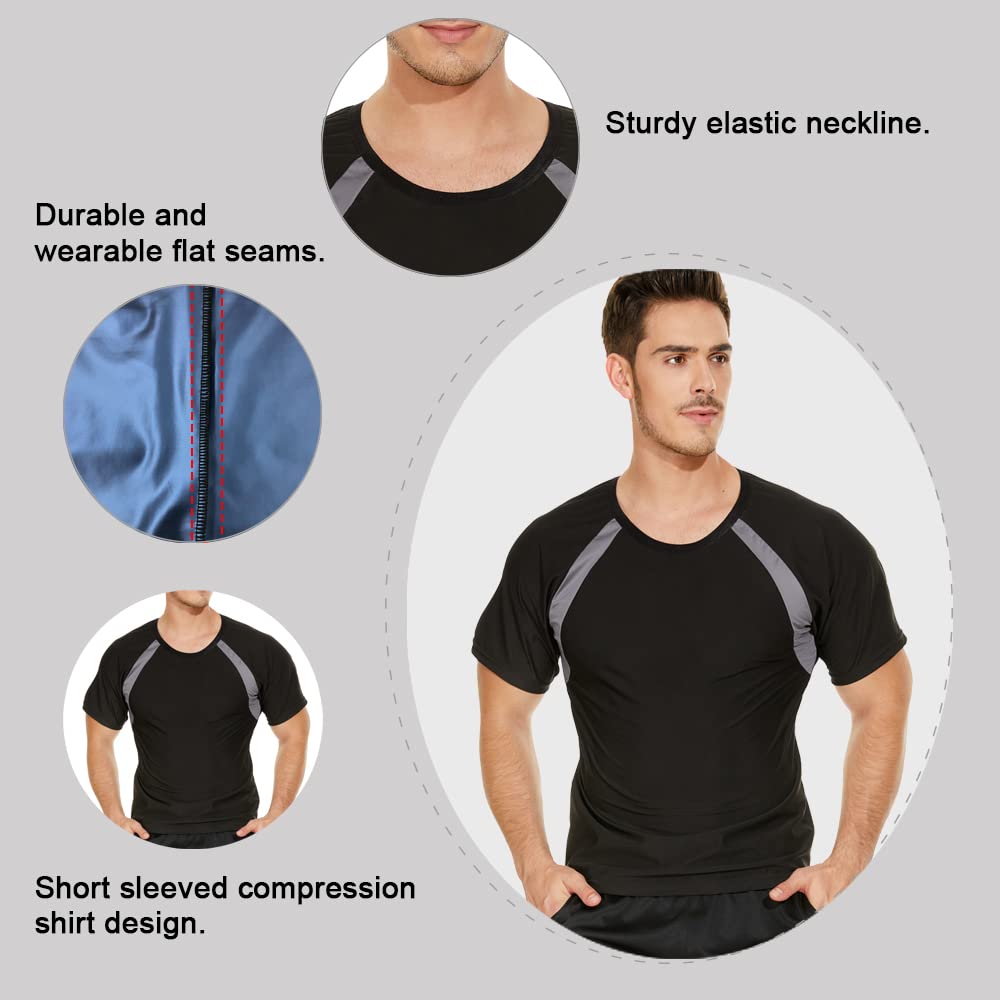 NINGMI Sauna Shirt for Men Gym Sweat Suit Sweating Top T-Shirt Workout Sweatshirts Body Shaper Exercise Weight Loss