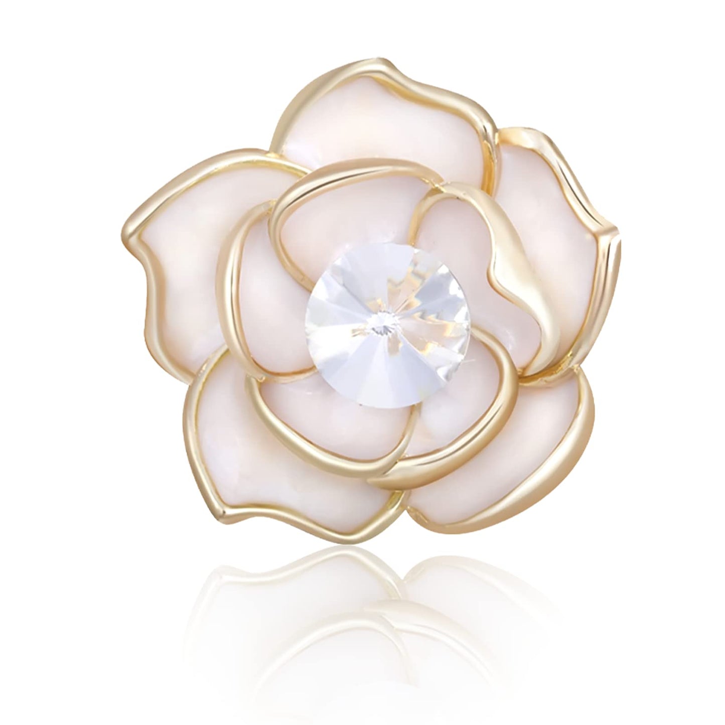 Brooches for Women White Rose Crystal- Austrian Rhinestone Brooch Jewelry - Ladies Wedding Bouquet Brooches Pin for Birthday, Christmas, Anniversary (White)