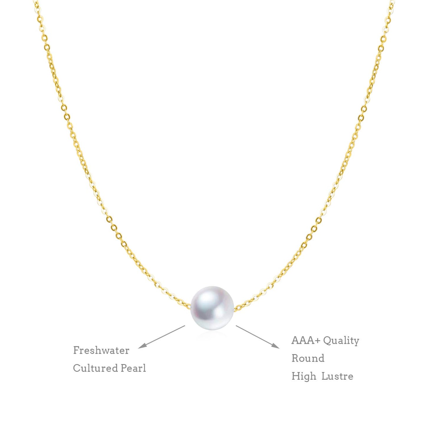 Single Pearl Choker Sterling Silver Necklace for Women 7-8mm Freshwater Cultured Pearls Wedding Bridesmaids Anniversary 16''