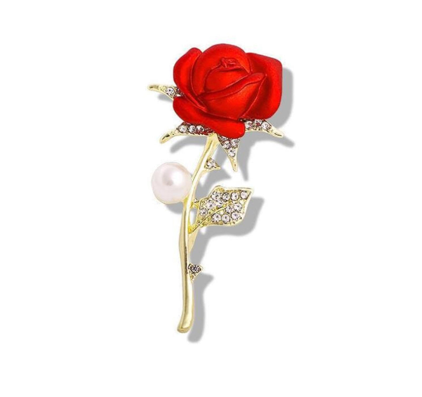 Rose Flower Brooch Elegant Red Rhinestone Crystal Rose Lapel Pin Dress Accessories Jewelry-red A