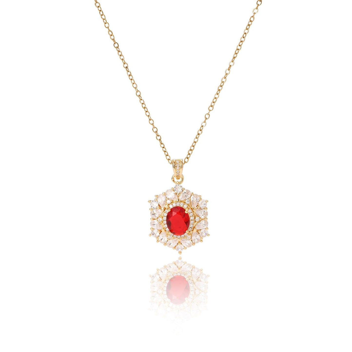 Red Baroque July Birthstone Ruby Necklaces for Women-Gold Plated Ruby Jewelry Waterproof Non Tarnish Maximalist Jewelry Necklace Birthday Valentines Day Mother's Day Christmas Thanksgiving Gifts