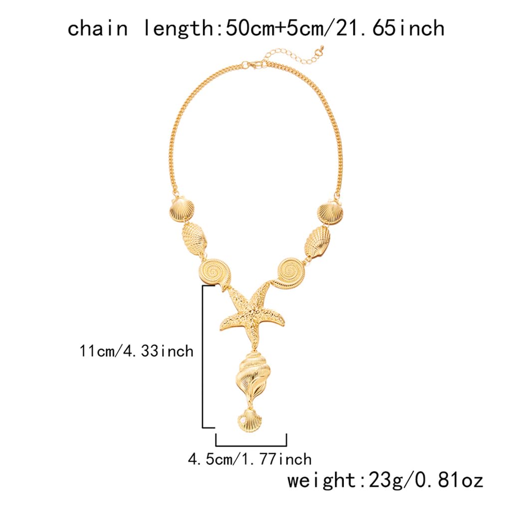 Twentylo Gold Chunky Starfish Statement Necklace for Women,Trendy Boho Layered Shell Choker Necklaces,Dainty Beach Vacation Dress Jewelry (Single)