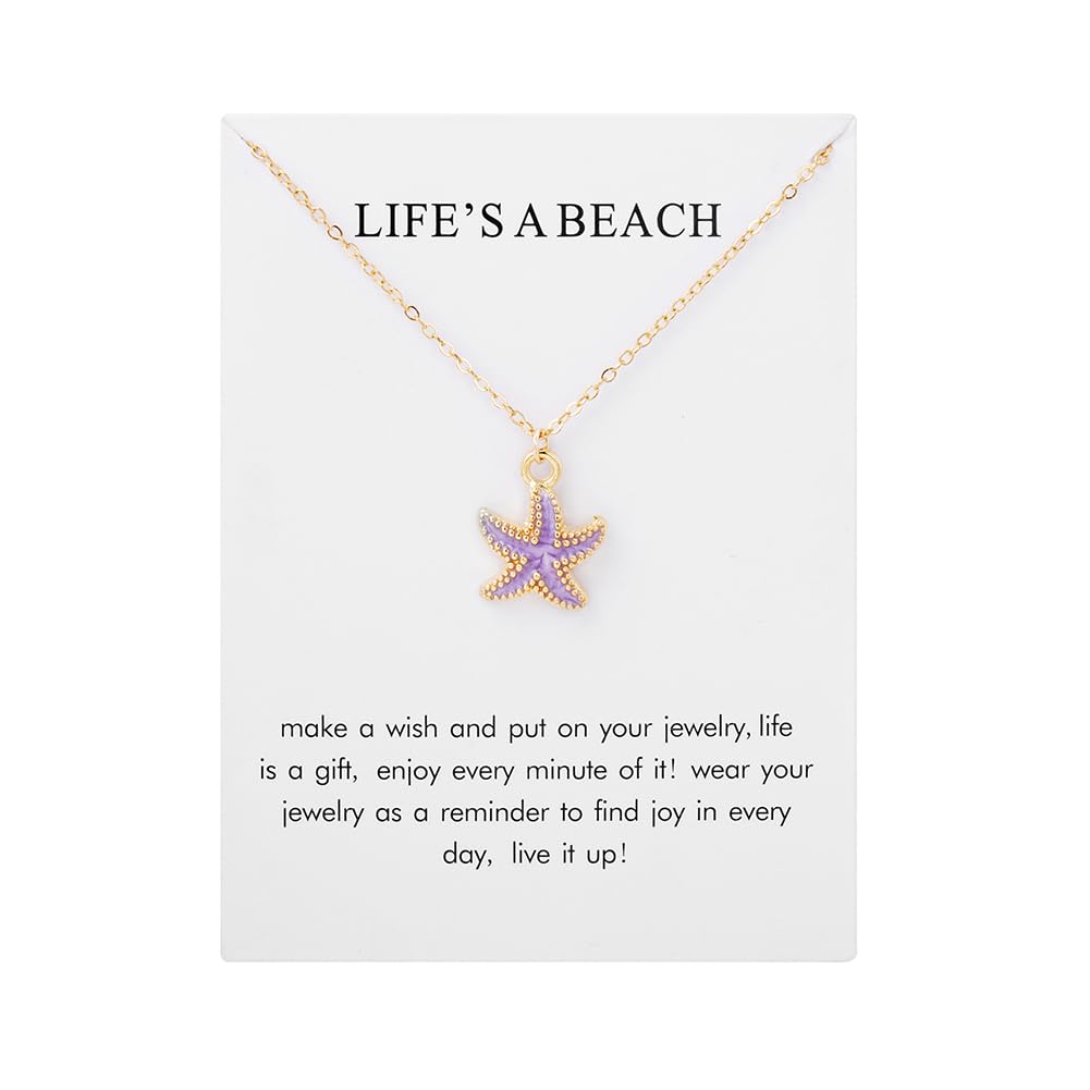 CIWEAI 6Pcs Gold Beach Starfish Necklace Set for Women Cute Beachy Hawaii Star Fish Bulk Necklaces Pack Trendy Hawaiian Friendship Matching Jewelry Accessories (Starfish-White-Card)