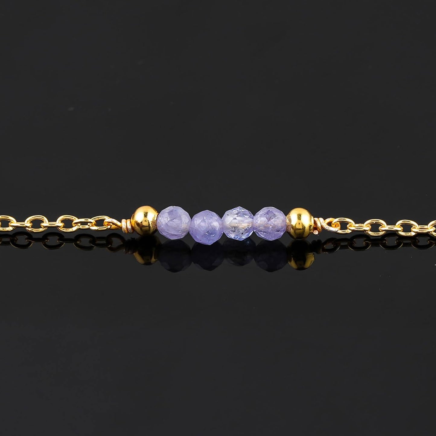 CRYSTALINES Natural Blue Tanzanite Gemstone Beads, Handmade Station Dangle Star Charms Anklet, 14K Gold Plated, Adjustable Fashion Boho Jewelry for Women, Healing Crystals, Christmas Gift