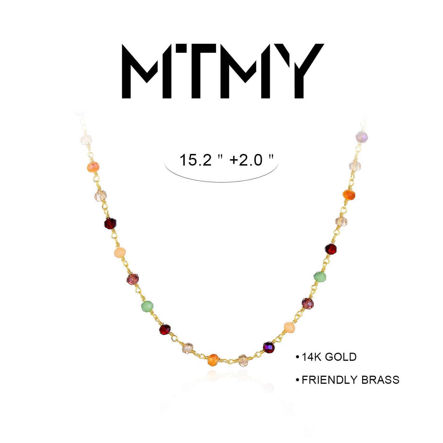 MTMY Gold Choker Necklace,14K Gold Plated Dainty Chain Choker Necklace Delicate Fashion Jewelry Gift for Women(mixed color beads)