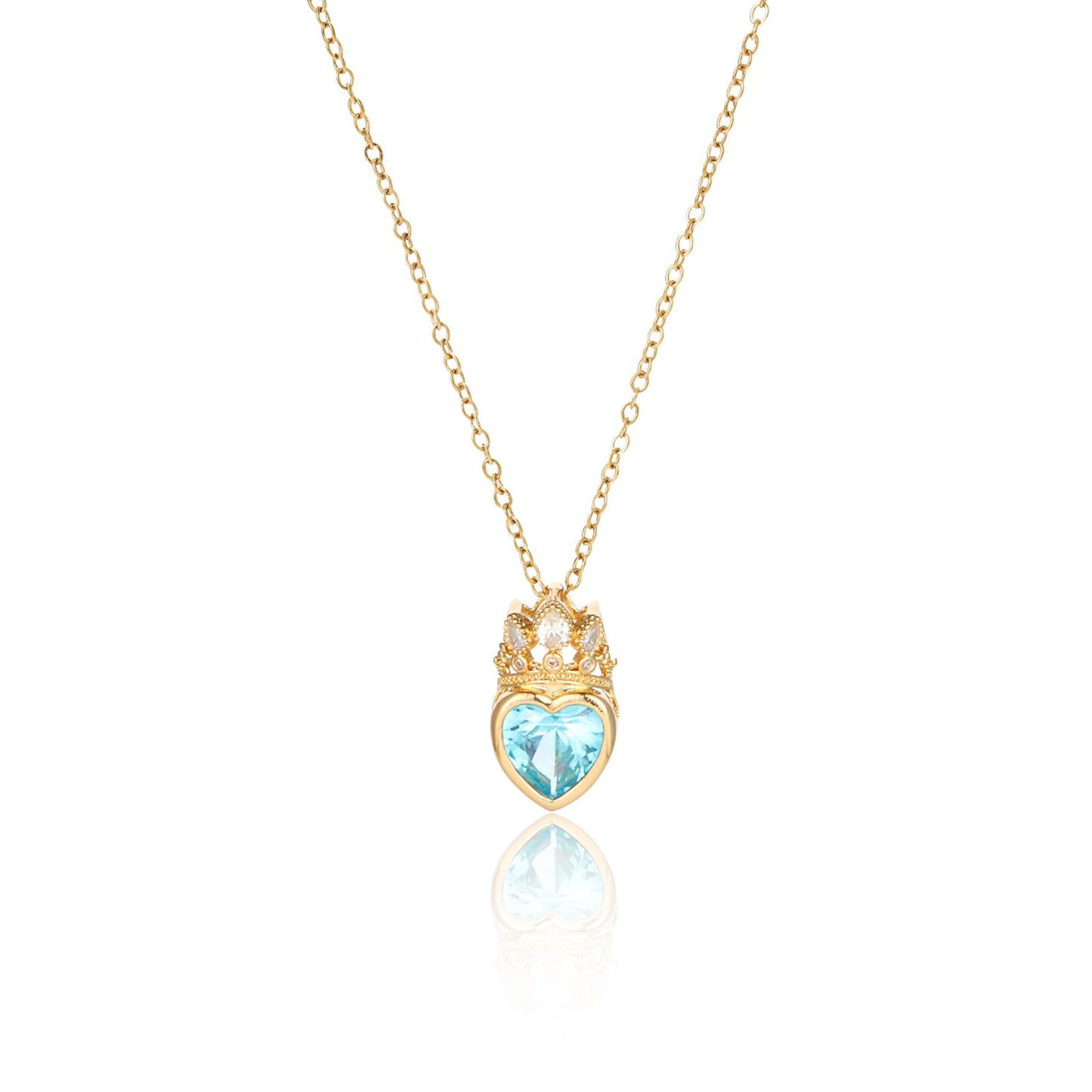 crataly Aquamarine Crown Heart Necklace for Women-Gold Plated March Birthstone Princess Necklace For Valentine's Day Mother's Day Christmas Birthday Gifts