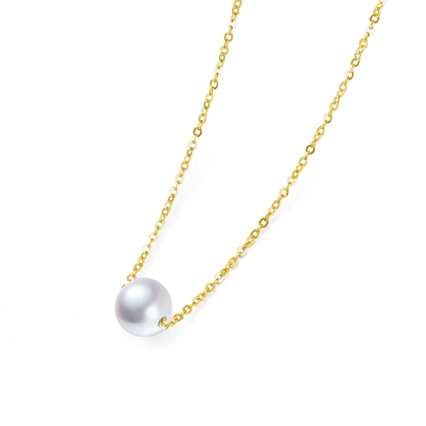 POPLYKE AAAA Single Pearl Choker Sterling Silver Necklace for Women 7-8mm Freshwater Cultured Pearls Wedding Bridesmaids Anniversary 14 16 18 inch (gold-single pearl necklace 18‘’)