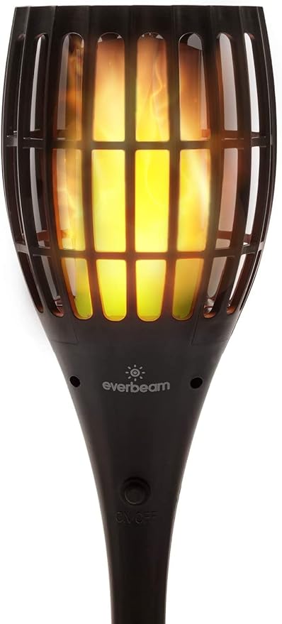 Everbeam P1 Solar Torch Light with Flickering Flame - Our Waterproof Outdoor Solar Tiki Torches Come Equipped with 96 LED Bulbs That Create A Stunning Realistic Fire Effect - 4 Pack