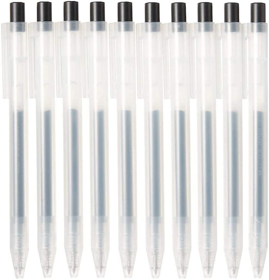 Muji Smooth Gel Ink Ballpoint Pen Knock Type 10-Pieces Set, 0.5 mm Nib Size, Black